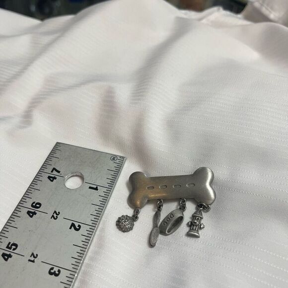 Dog Bone with Charms Dangles JJ Vintage Silver Brooch Pin - Picture 2 of 5